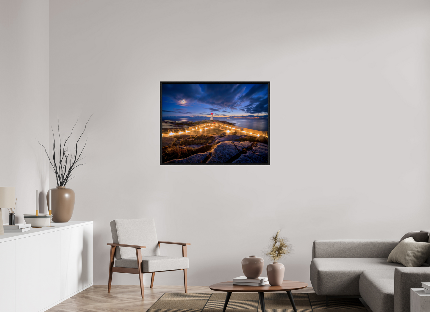 40 x 30″, Floater Frame Peggy's Cove Moonrise