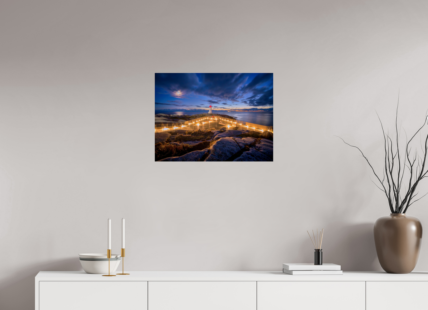 24 x 18″, Photo Print Under Acrylic Glass Peggy's Cove Moonrise