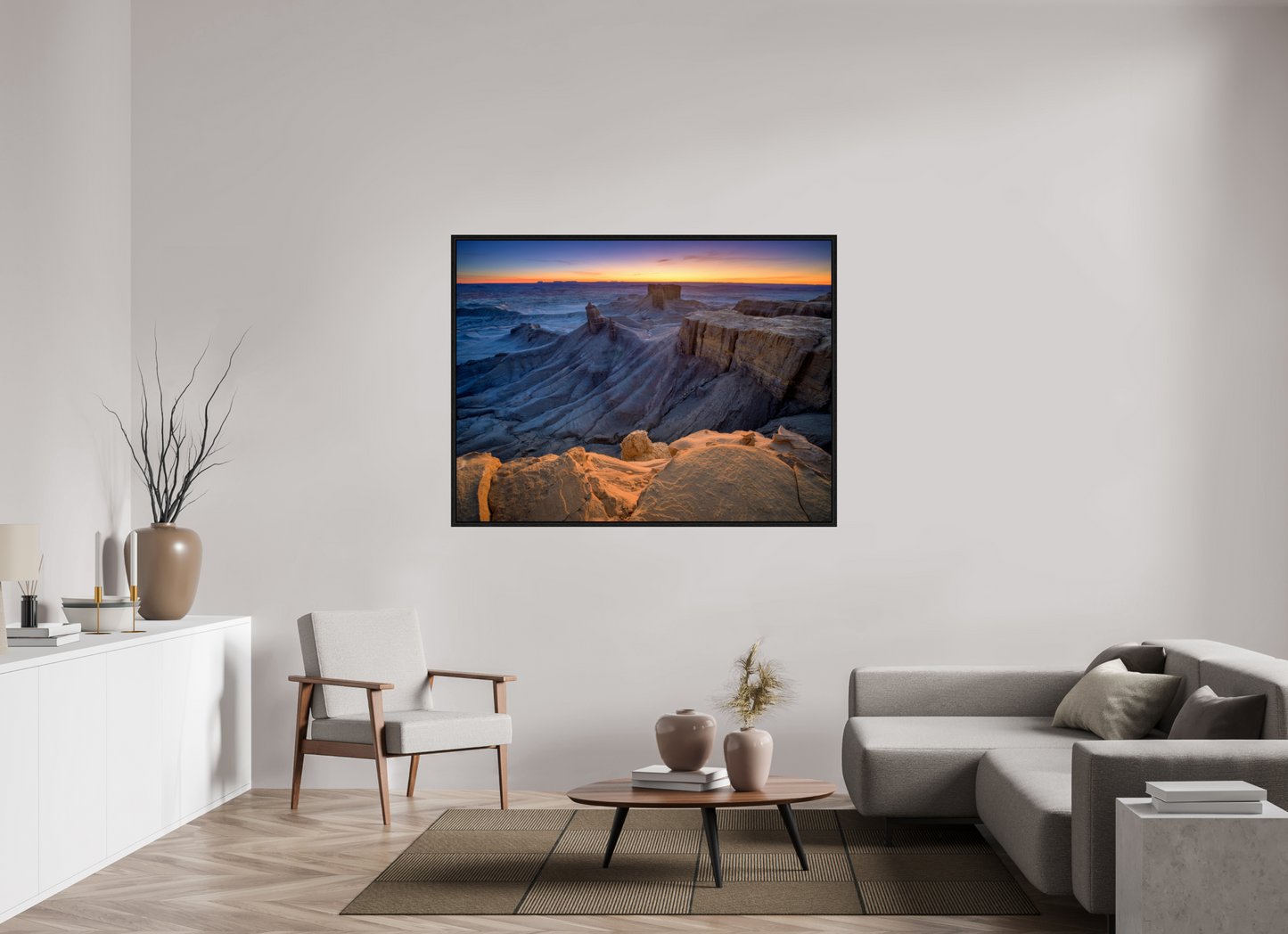 60 x 45″, Floater Frame Moonscape Sunrise