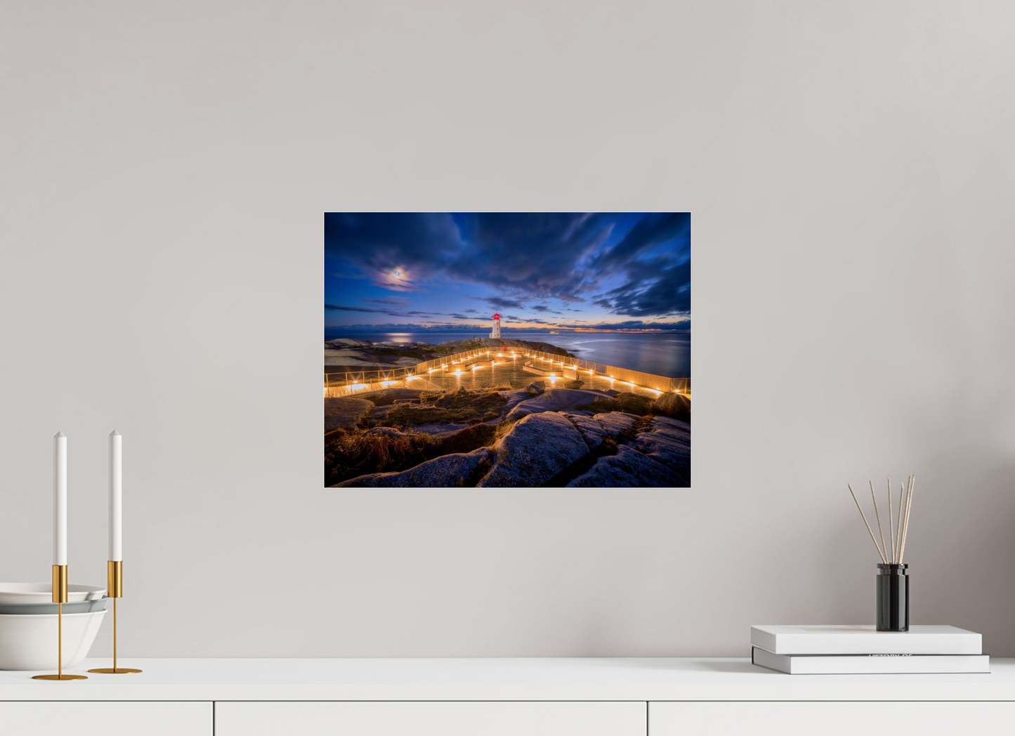16 x 12″, Photo Print Under Acrylic Glass Peggy's Cove Moonrise