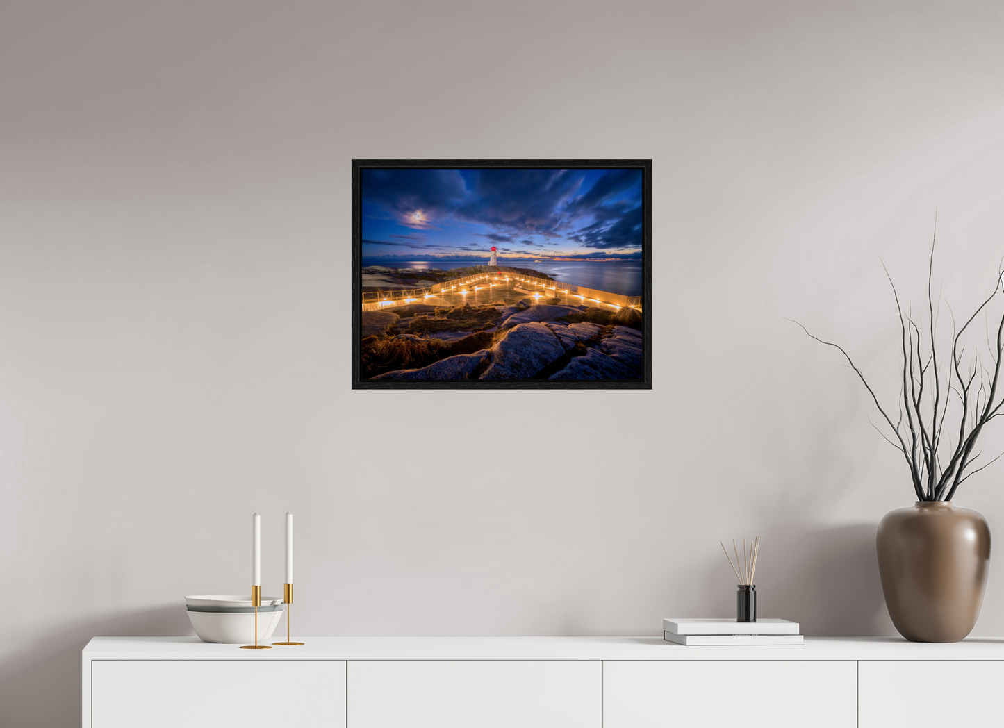 24 x 18″, Floater Frame Peggy's Cove Moonrise