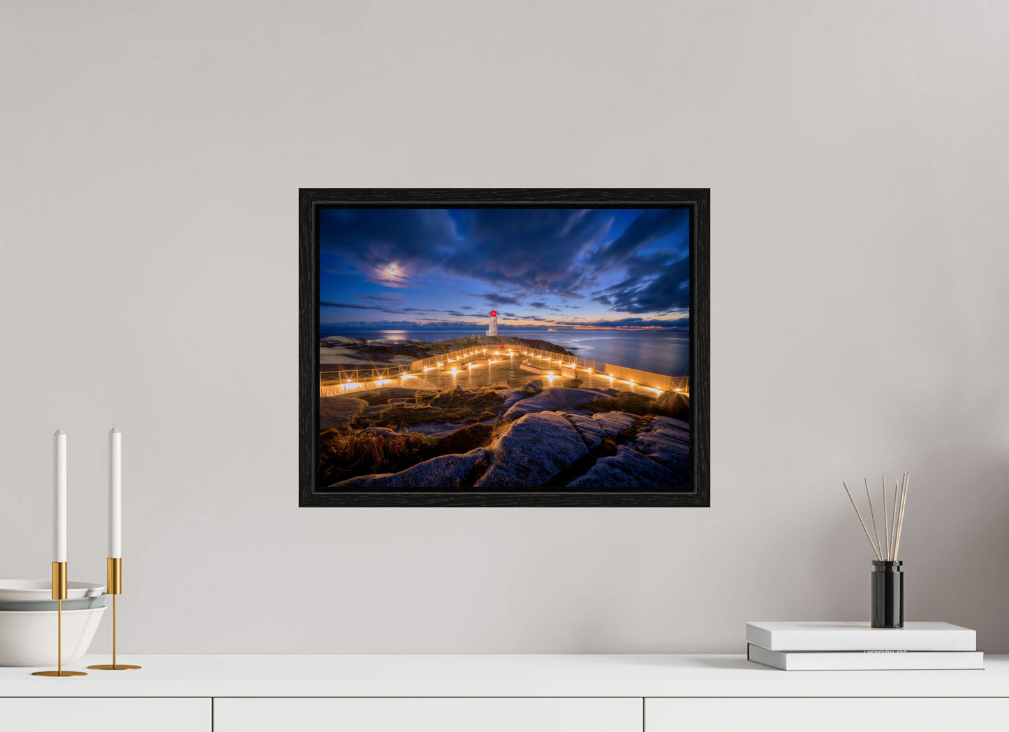 16 x 12″, Floater Frame Peggy's Cove Moonrise